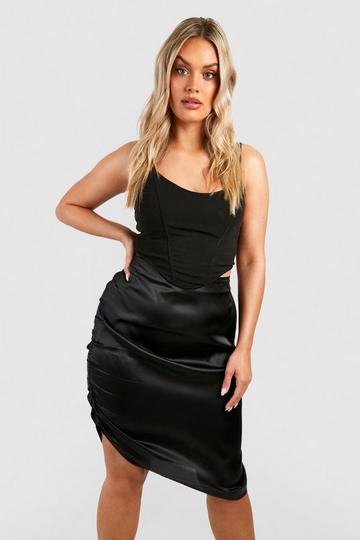 Plus Ruched Side Asymmetric Midi Skirt black