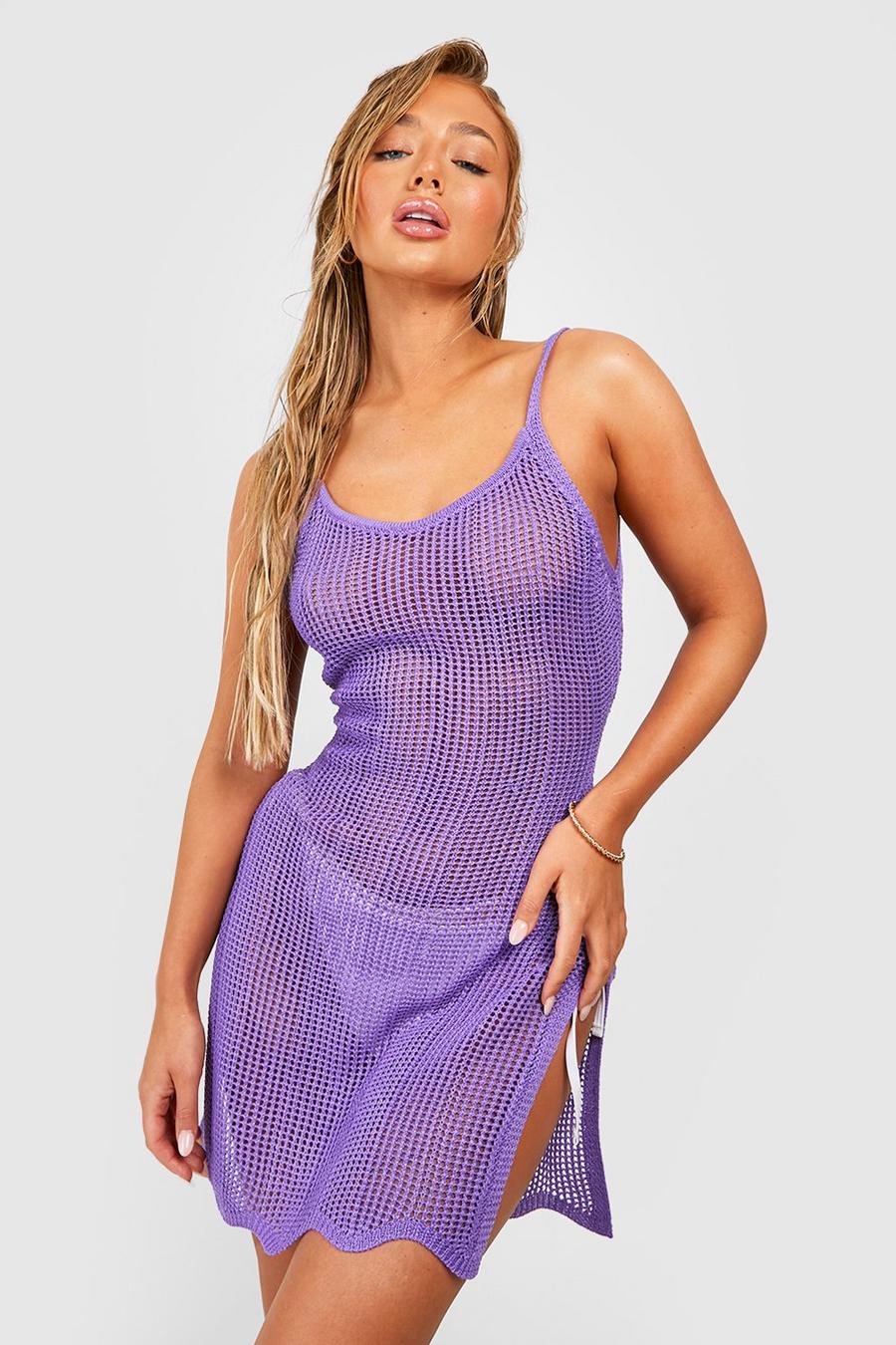 Lilac viola Pastel Crochet Strappy Beach Dress