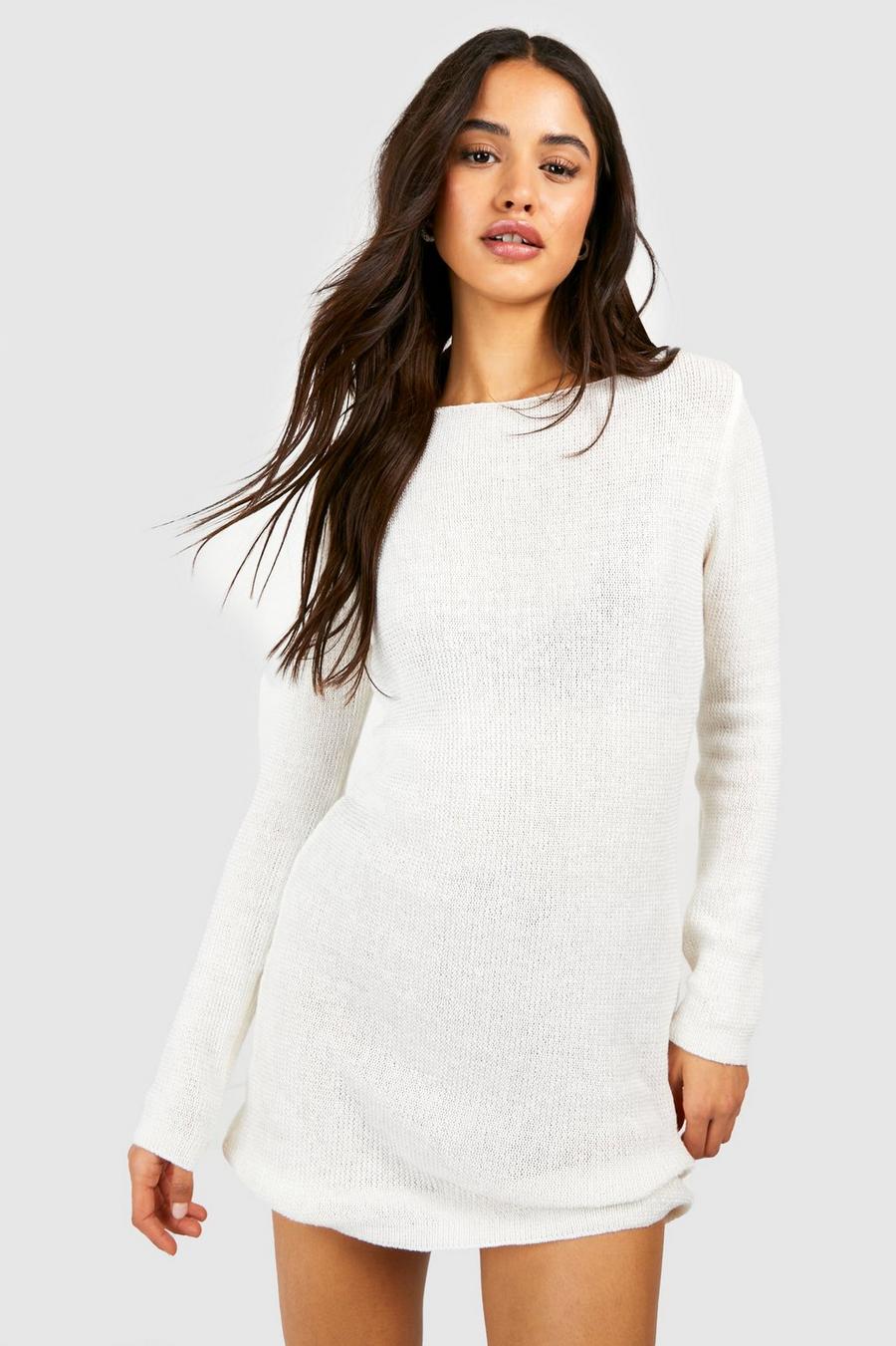Ivory Lace Up Knitted Mini Dress image number 1