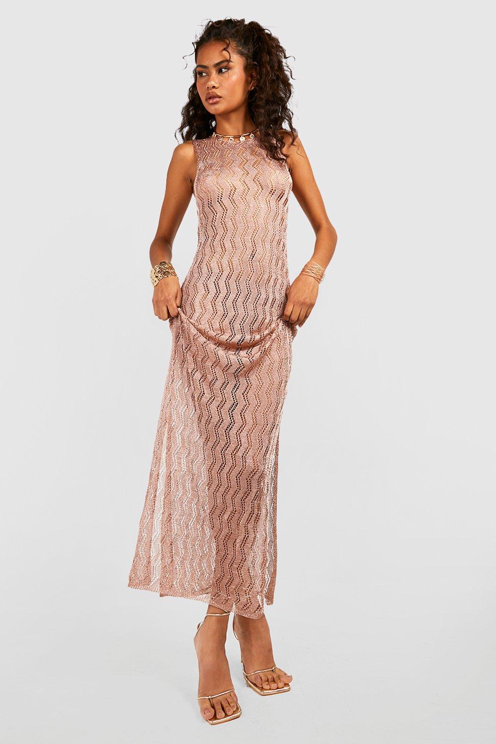 Metallic Crochet Maxi Dress