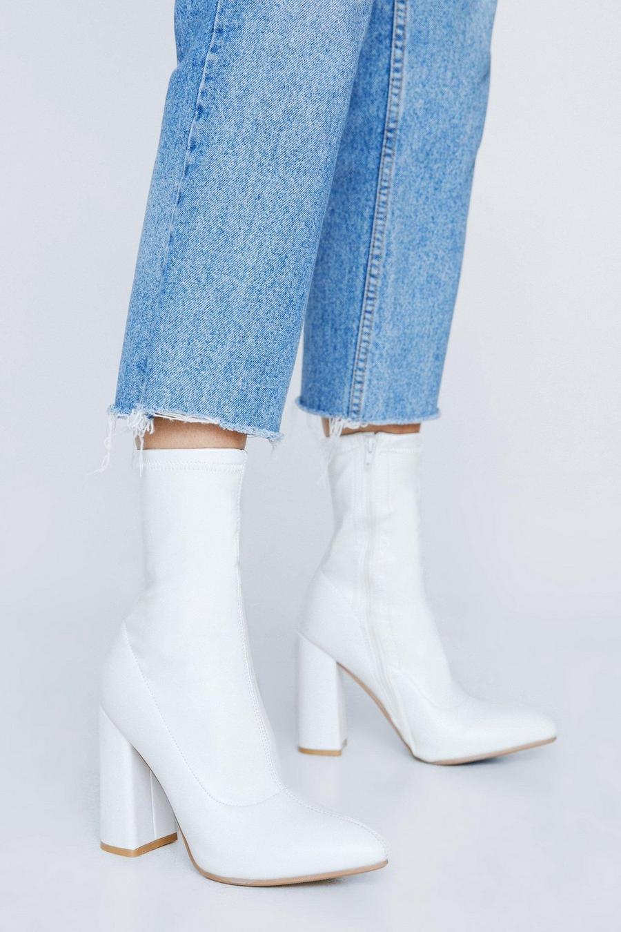 White Ridin' High Faux Leather Sock Boots