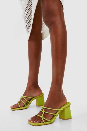 Wide Fit Knot Detail Low Block Mules lime