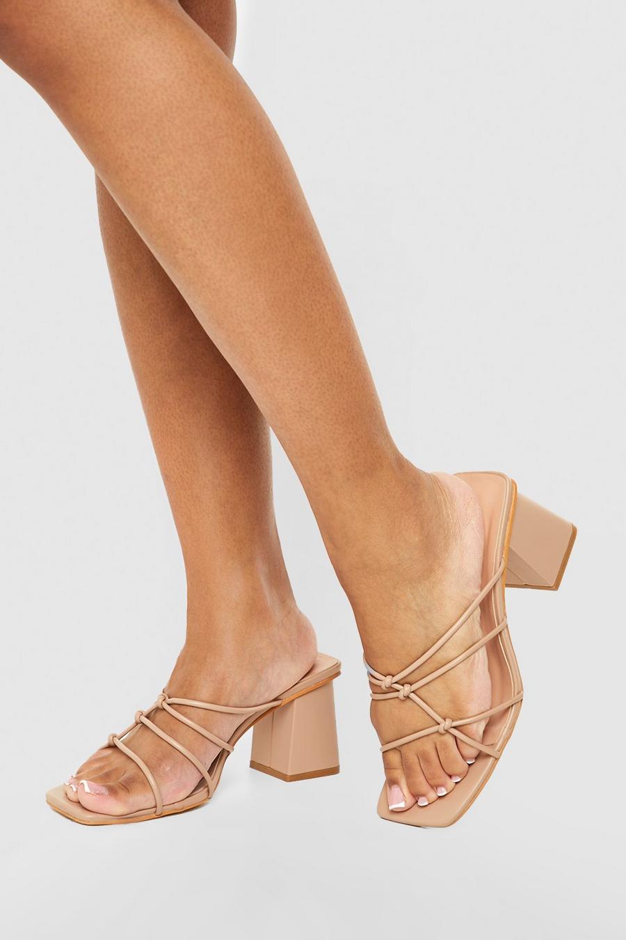 Nude Wide Fit Knot Detail Low Block Mules image number 1