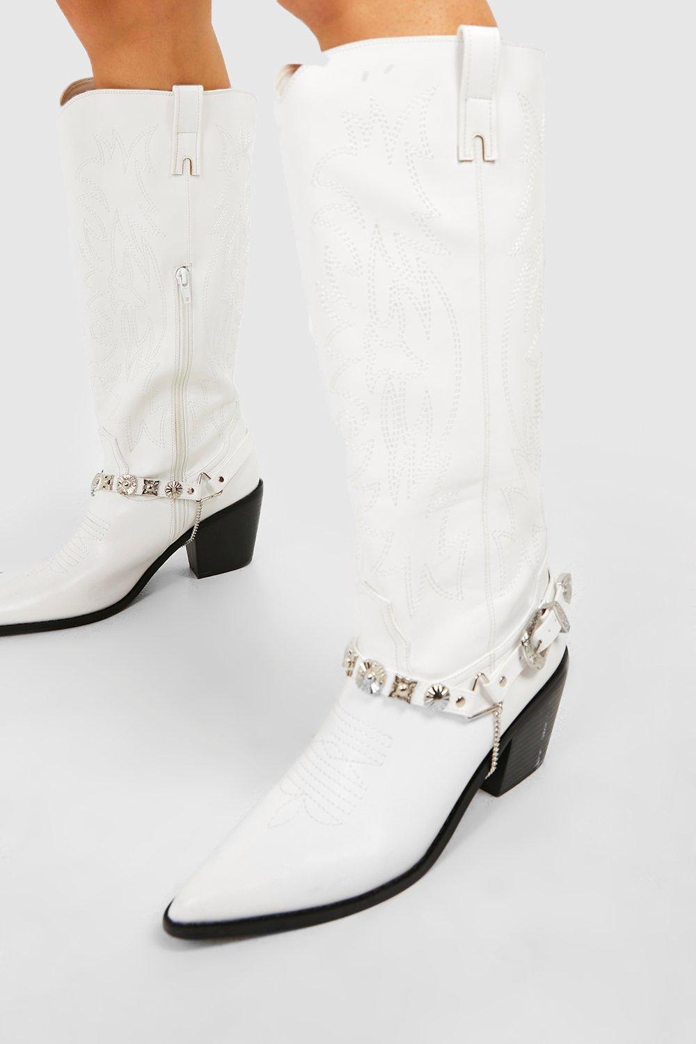 Embroidered Buckle Detail Western Cowboy Boots