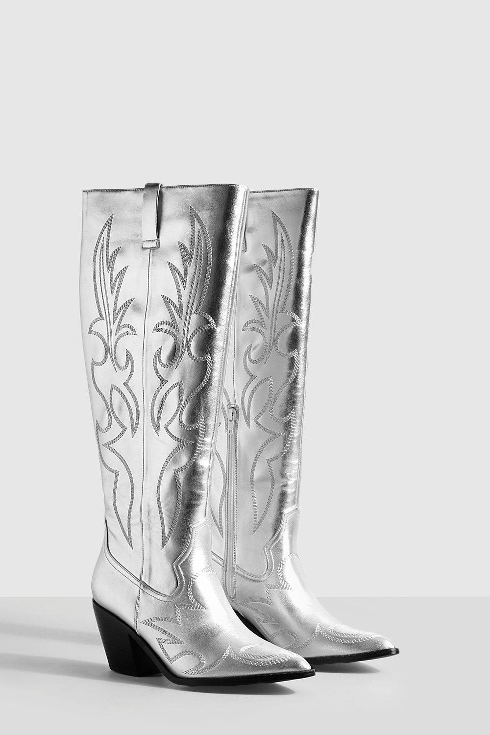 Silver metallic shop cowboy boots