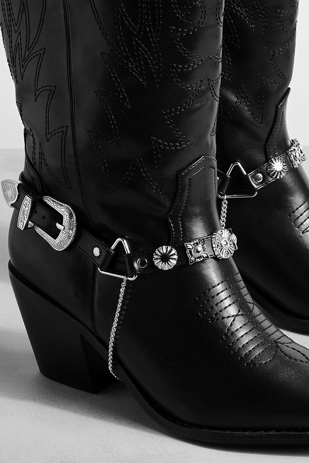 Embroidered Buckle Detail Western Cowboy Boots