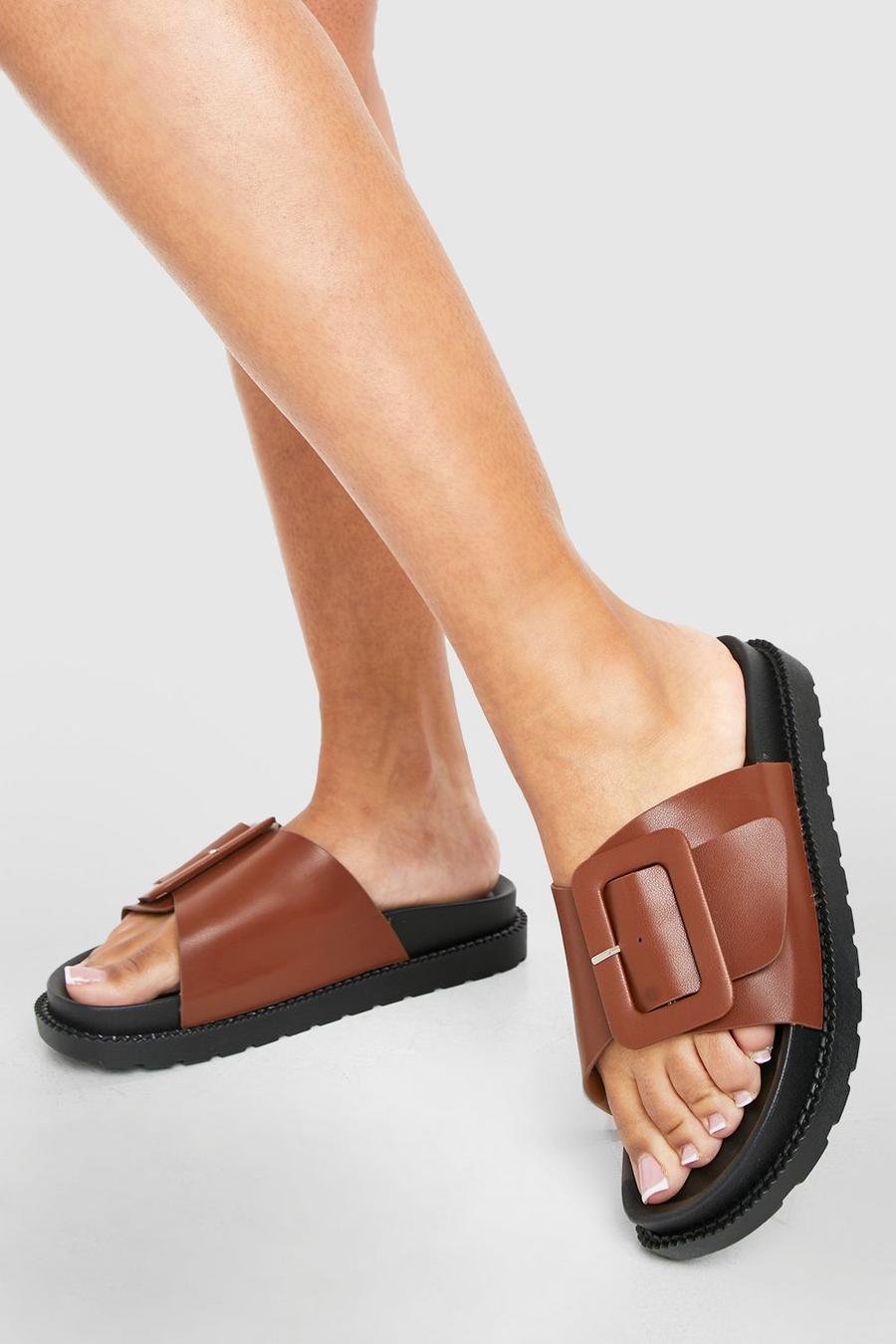 Chocolate Chunky Single Buckle Footbed Slider image number 1