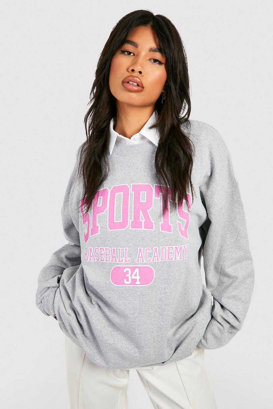 Oversize Sweatshirt mit Sport-Slogan, Grey image number 1