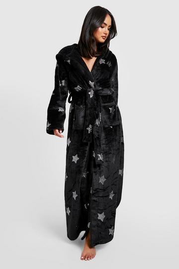 Black Long Super Soft Fleece Star Robe