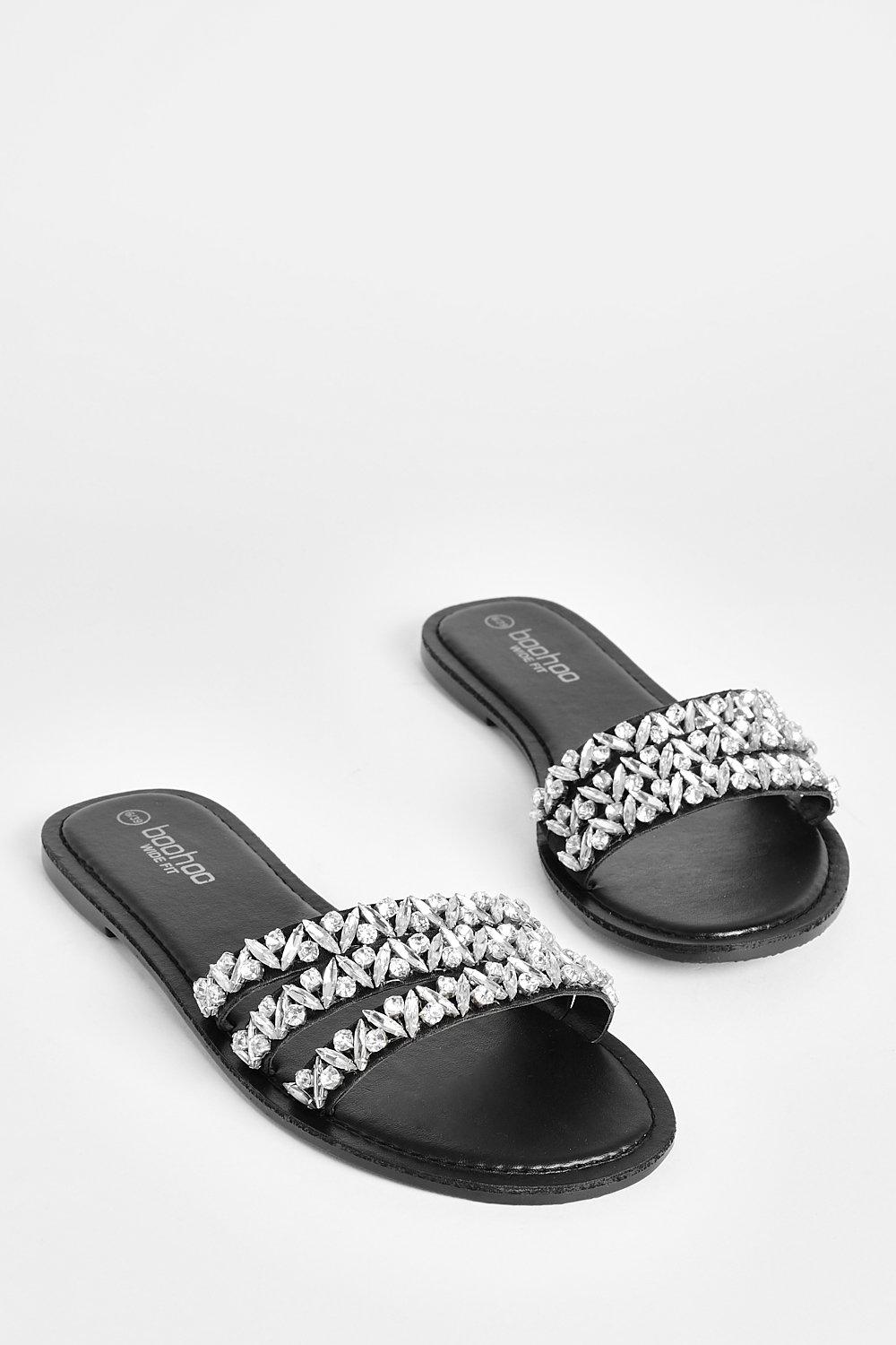 Wide Fit Multi Strap Rhinestone Embellished Sandals