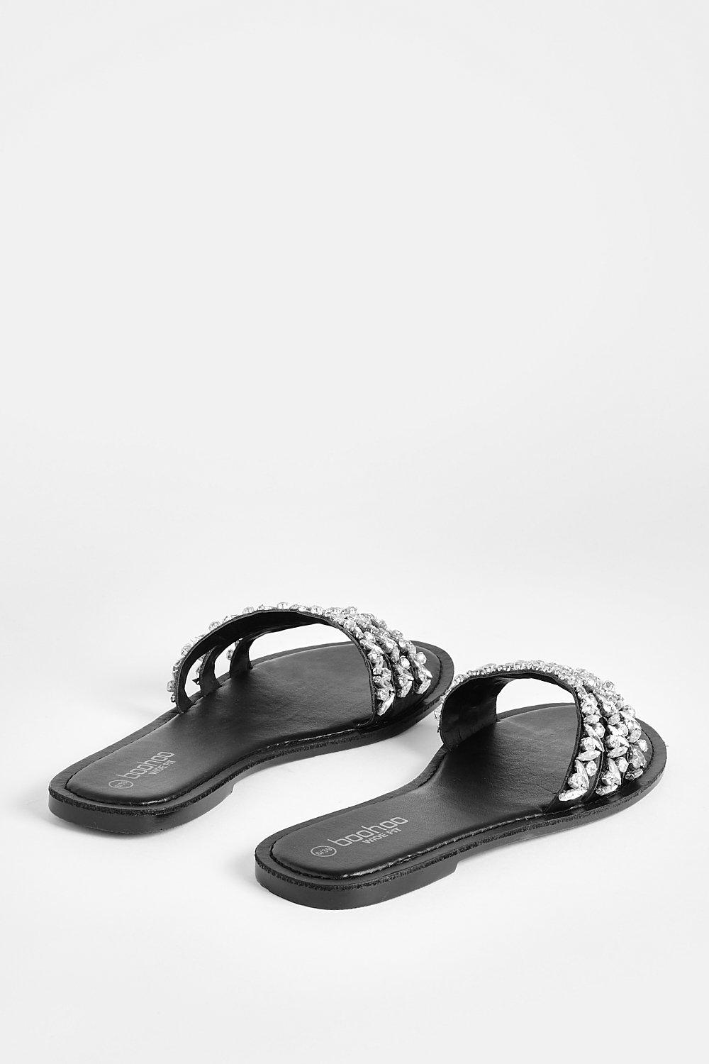 Wide Fit Multi Strap Rhinestone Embellished Sandals