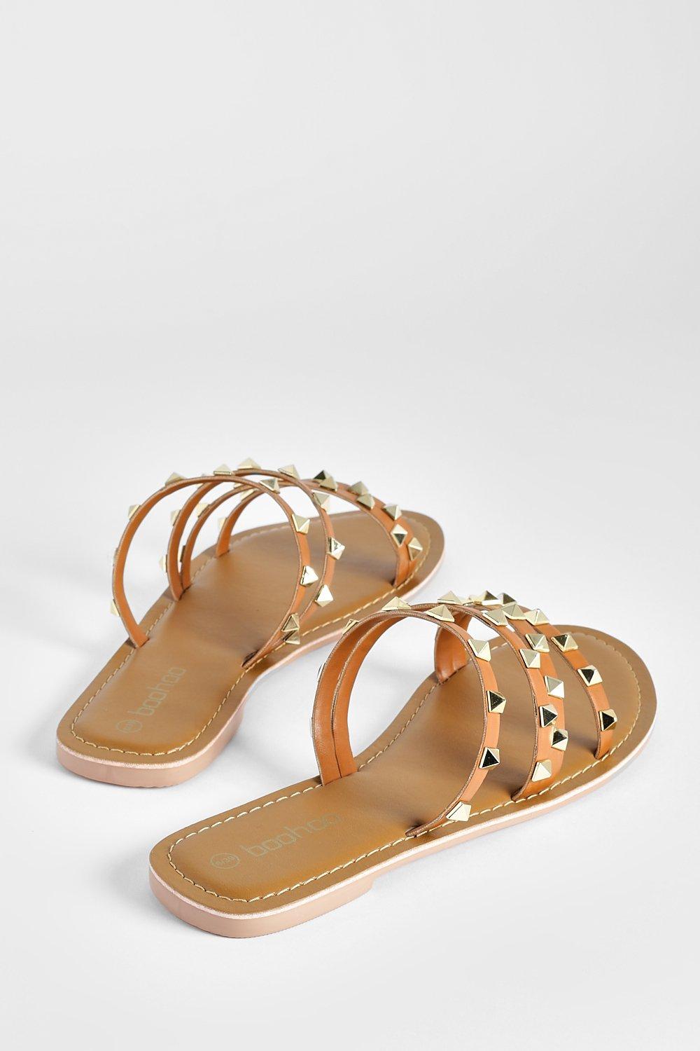 Studded Multi Strap Slip On Sandals boohoo