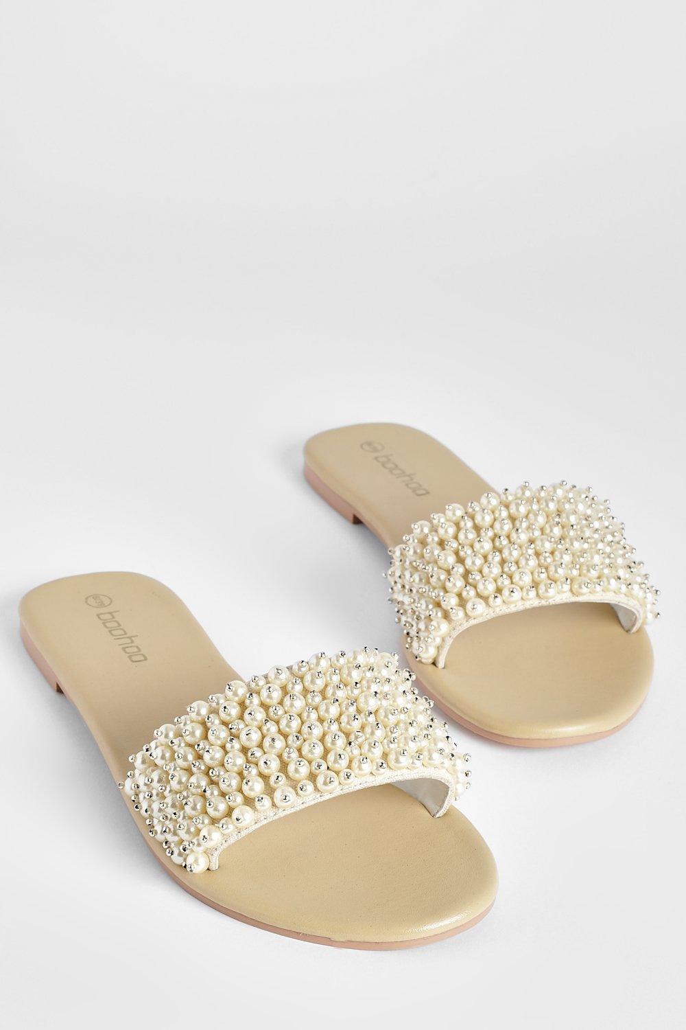 Pearl Embellished Slip On Sandals Boohoo UK