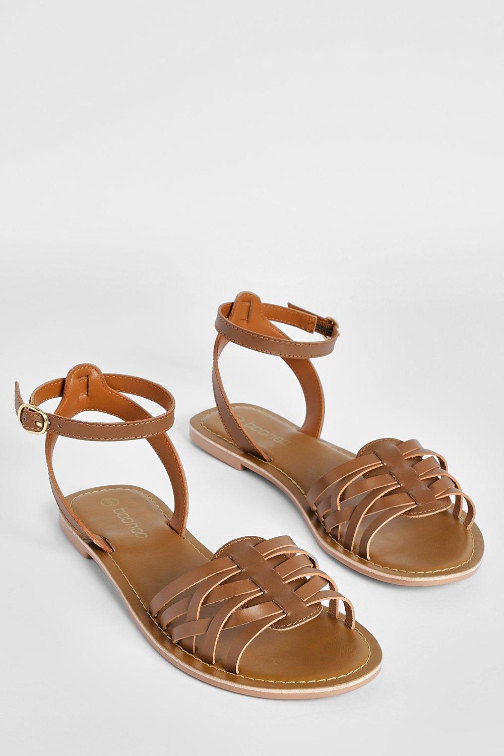 Leather Woven Detail Two Part Sandal boohoo