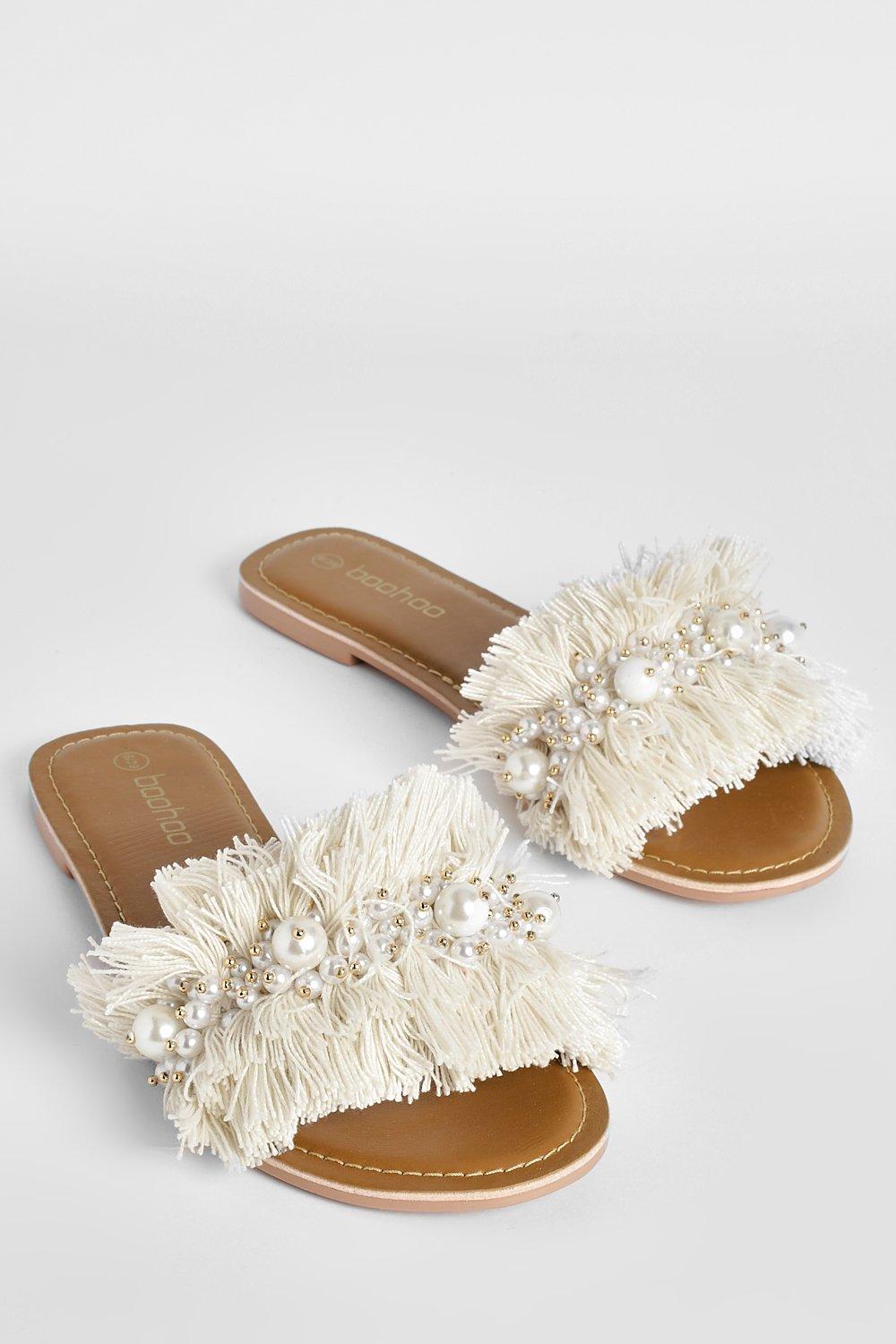 Pom Pom Slip On Sandals | boohoo