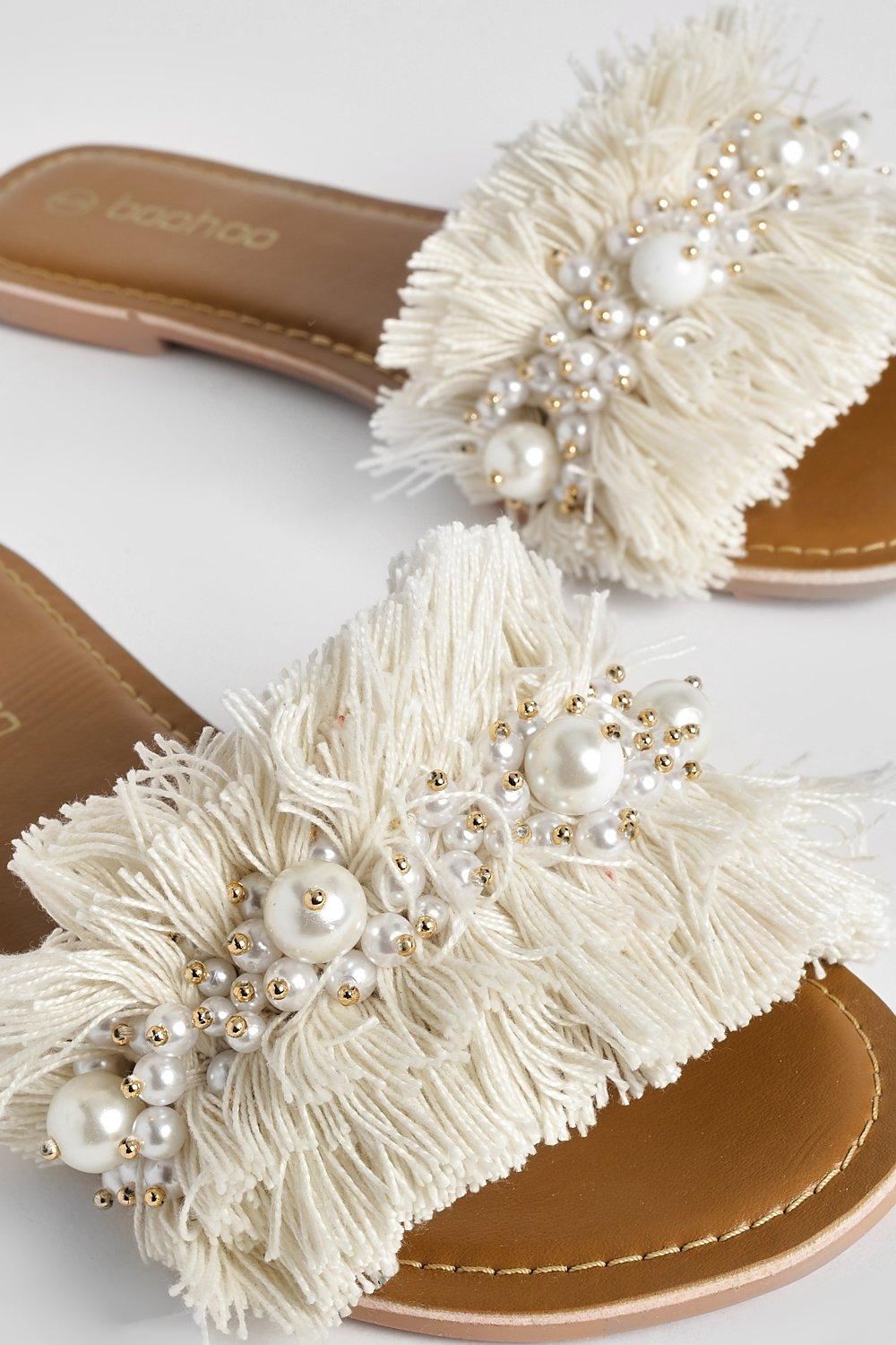 White pom pom store sandals