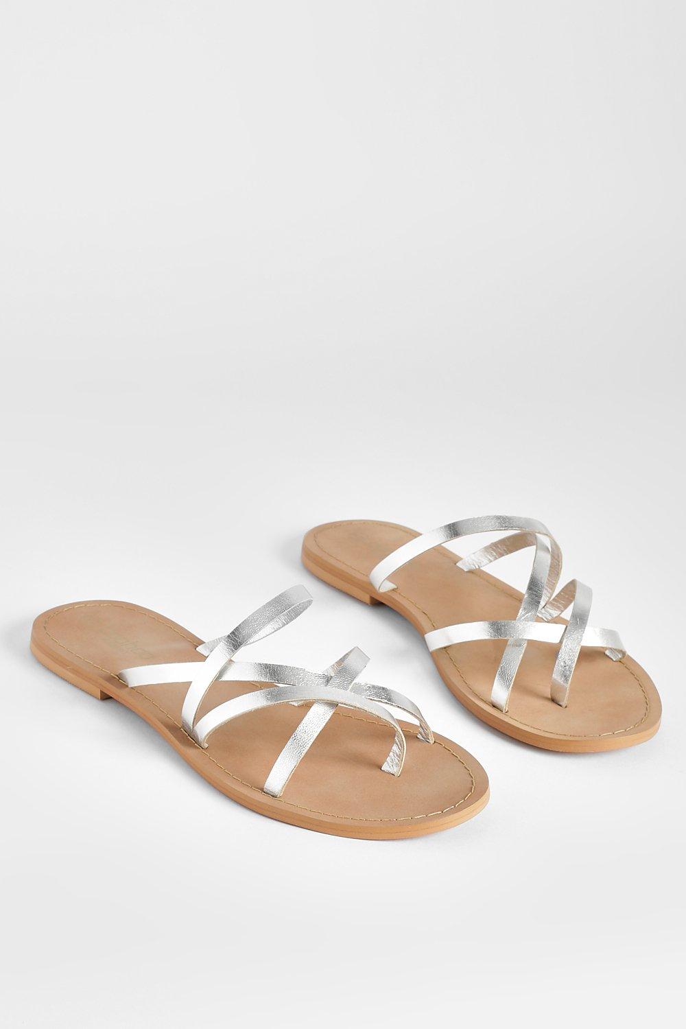 Metallic strappy 2025 flat sandals