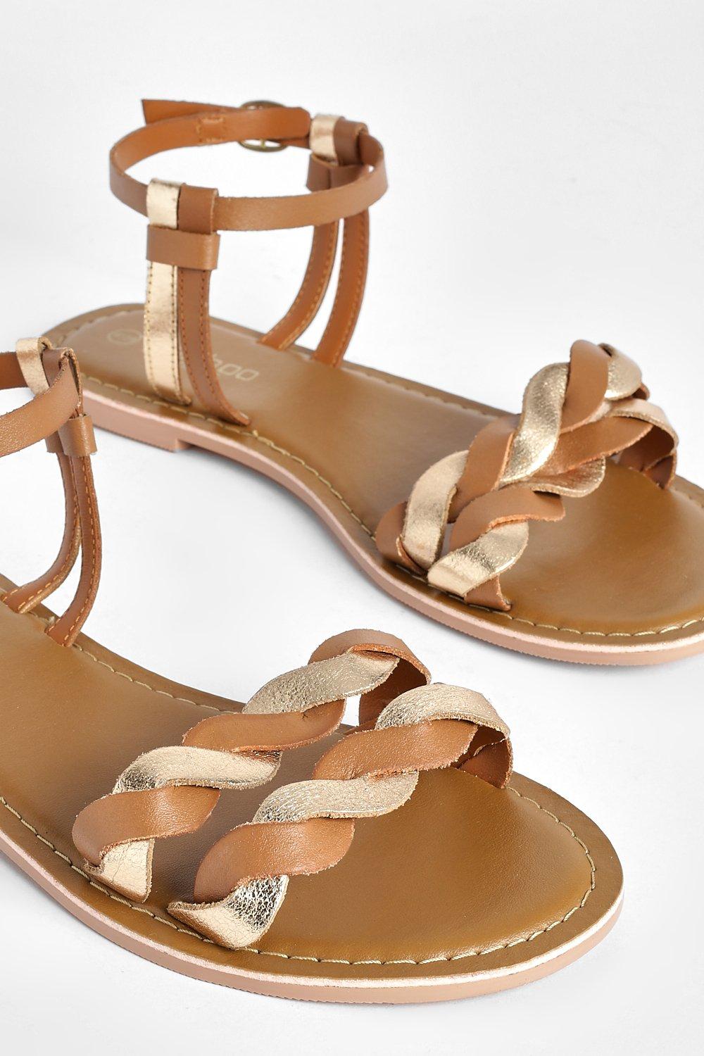 Wide fit tan sales flat sandals