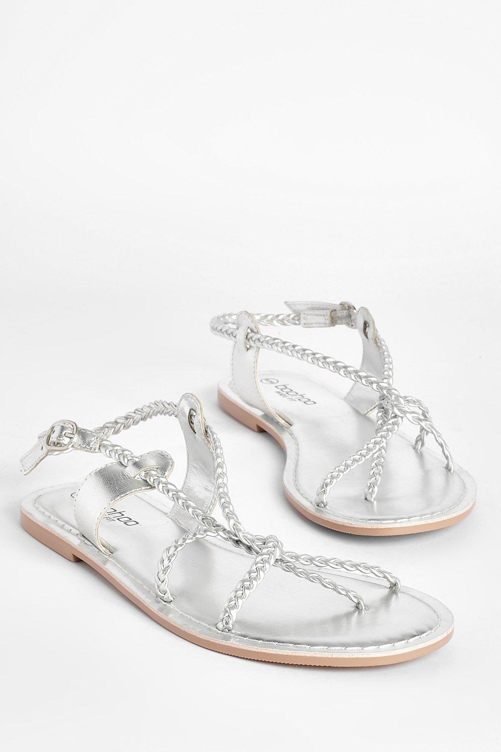 Wide fit store silver flat sandals