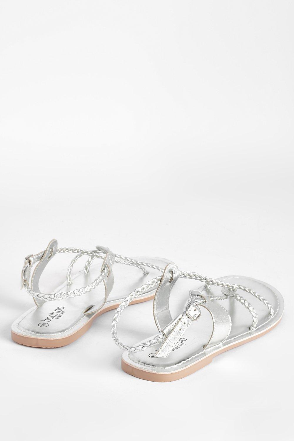 Wide Fit Plait Detail Sandals boohoo