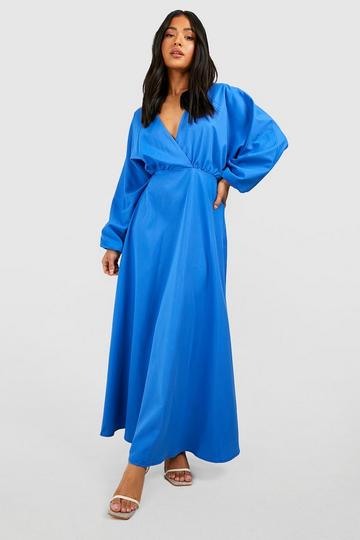 Petite Volume Sleeve Wrap Maxi Dress cobalt