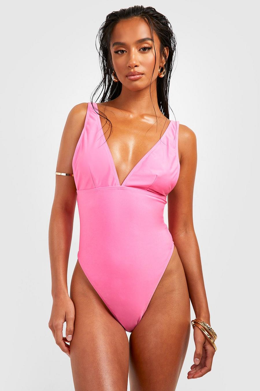 Hot pink Petite Essentials Plunge Swimsuit 