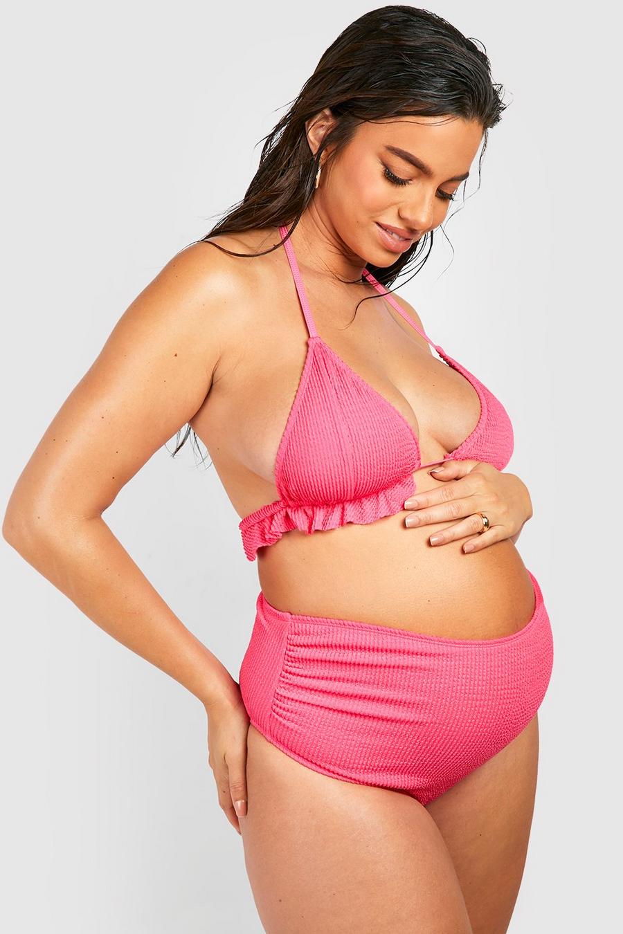 Maternité - Bikini de grossesse texturé à volants, Pink