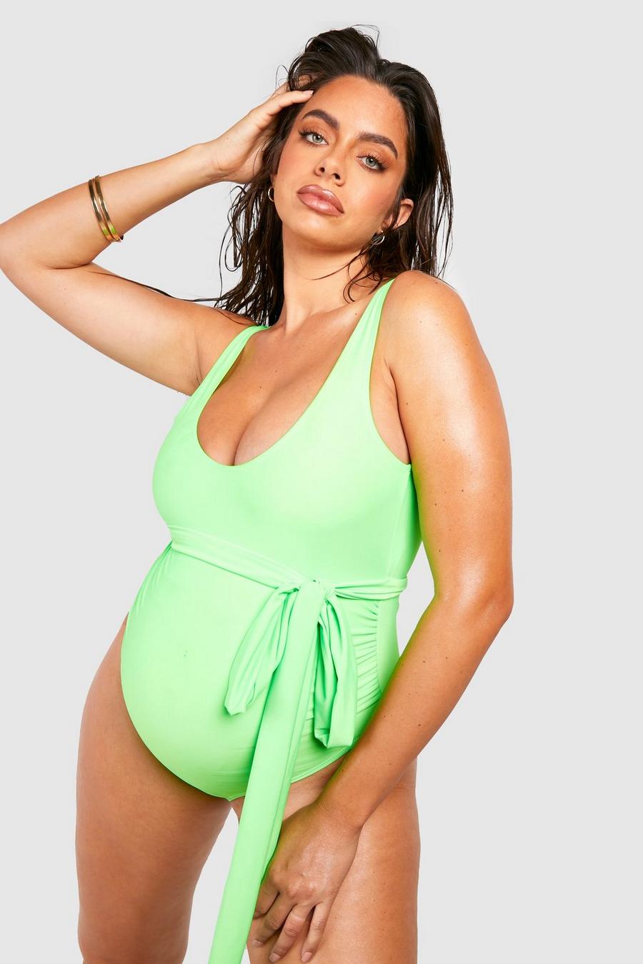 Green Maternity Tie Waist Swimsuit image number 1
