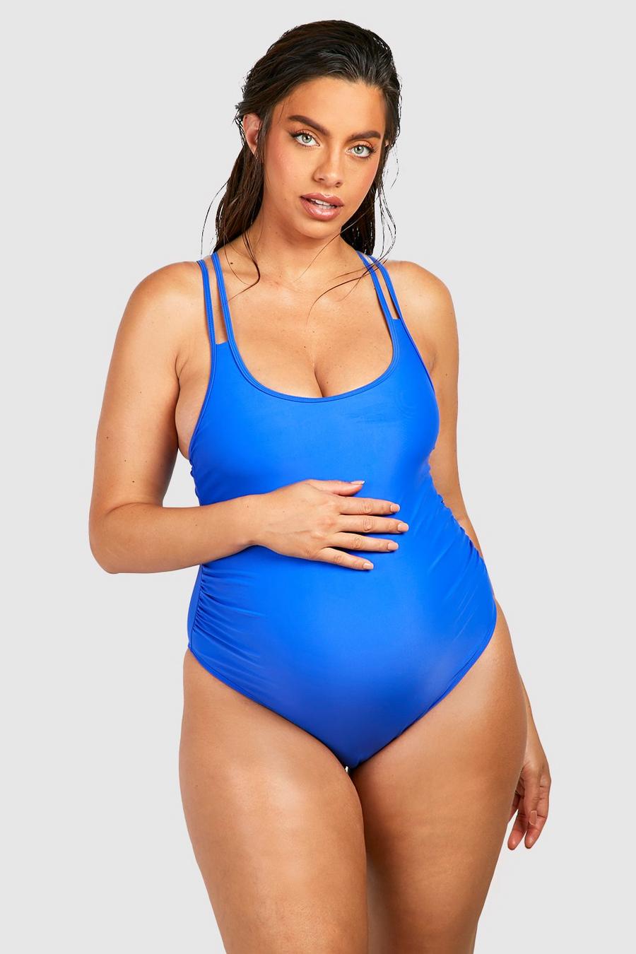 Maternity Bump Control Cross Back Swimsuit, Plus Size Maternity Swimwear