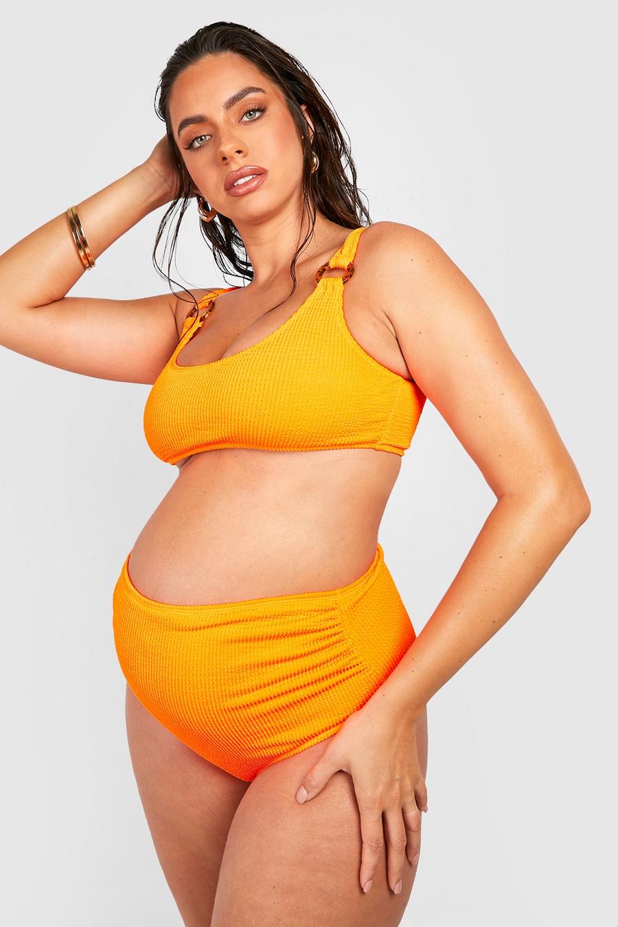 Orange Maternity Crinkle Ring Bikini image number 1