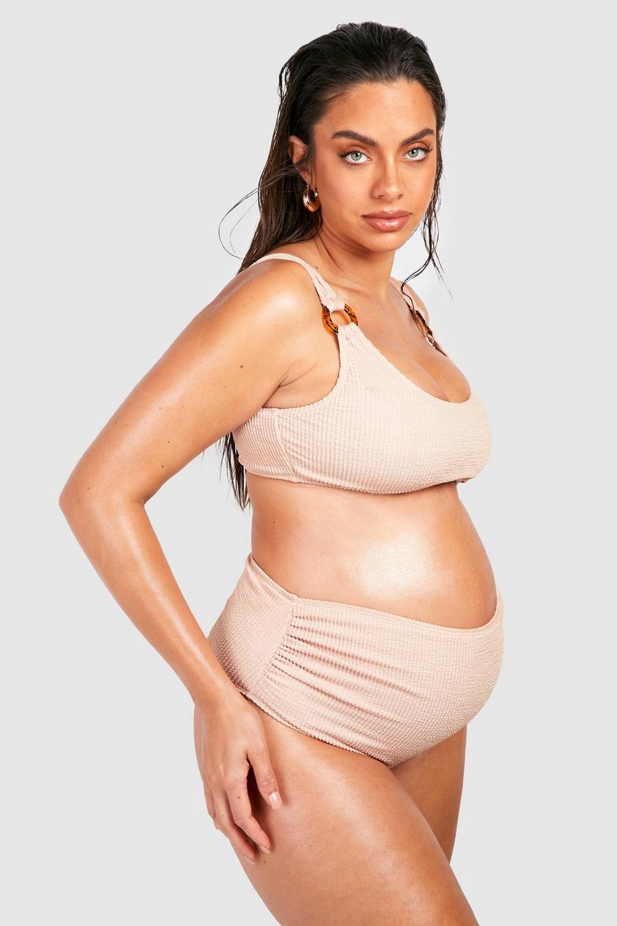 Stone beige Maternity Crinkle Ring Bikini