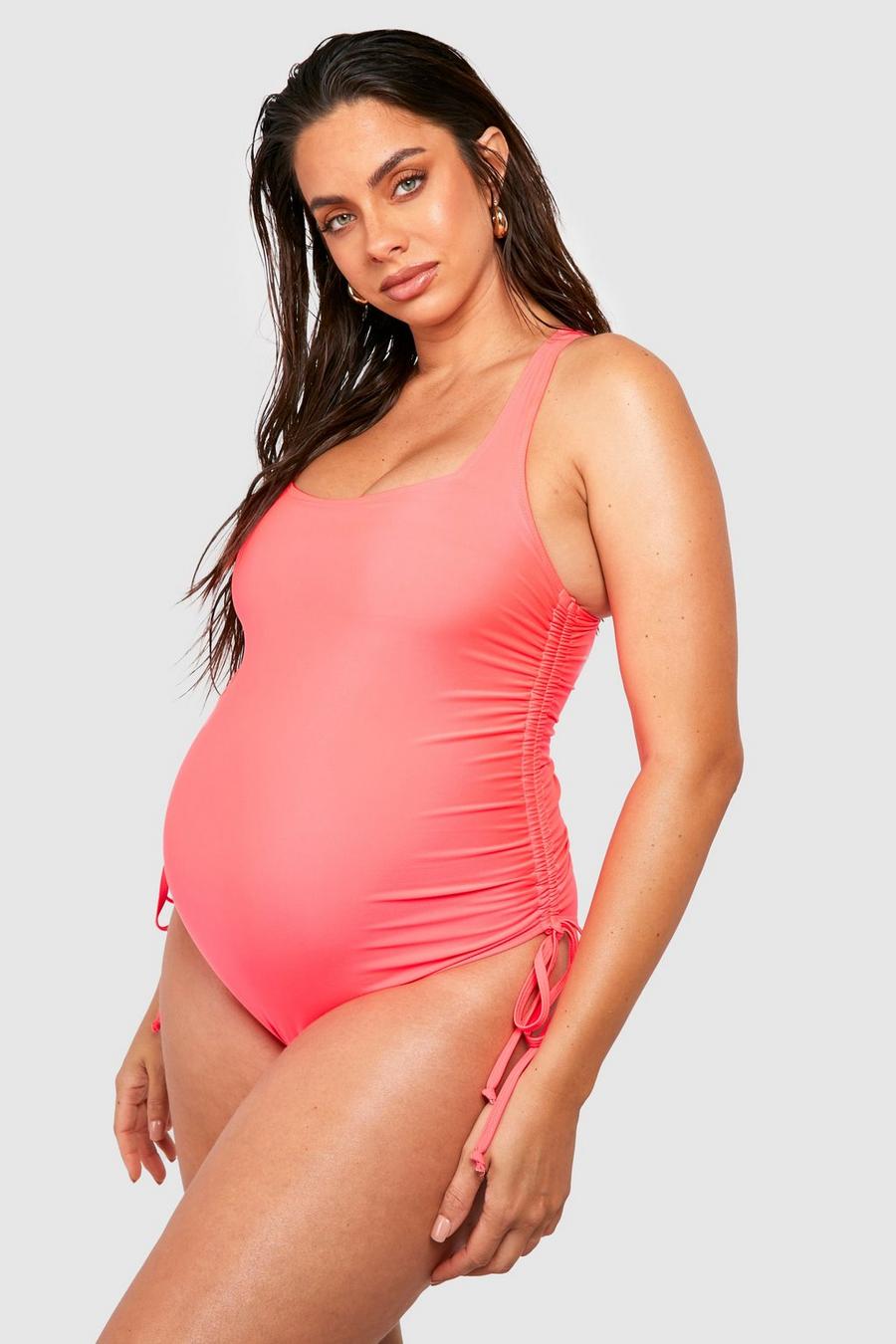 Hot pink Maternity Ruched Tie Side Swimsuit image number 1