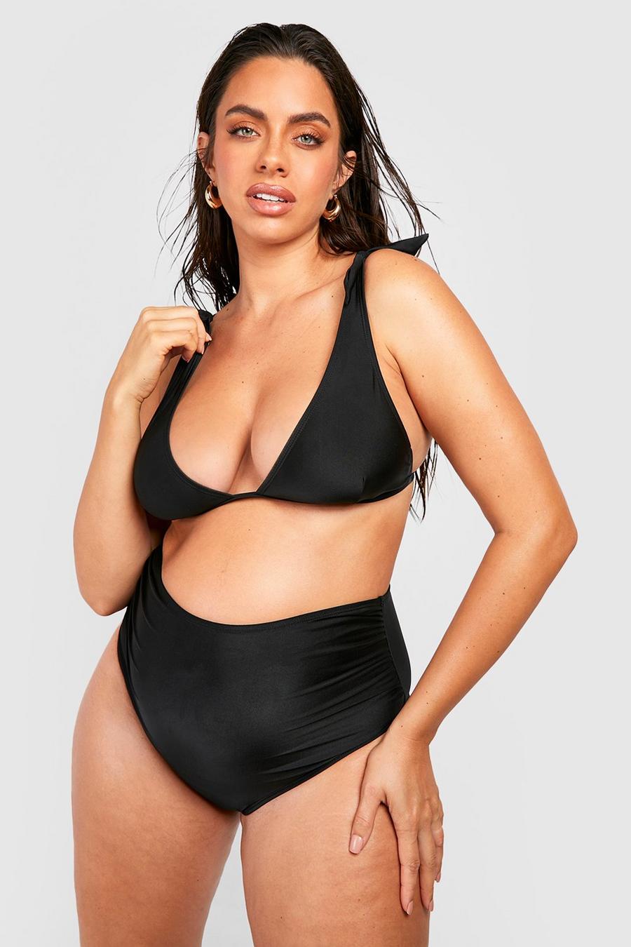 Black Maternity Tie Shoulder Bikini image number 1