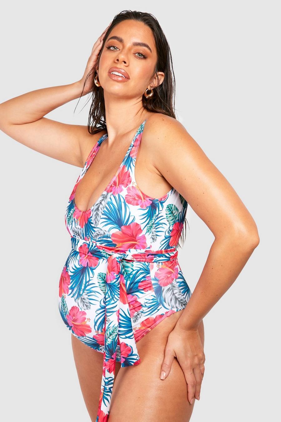 Multi Maternity Floral Tie Waist Swimsuit image number 1