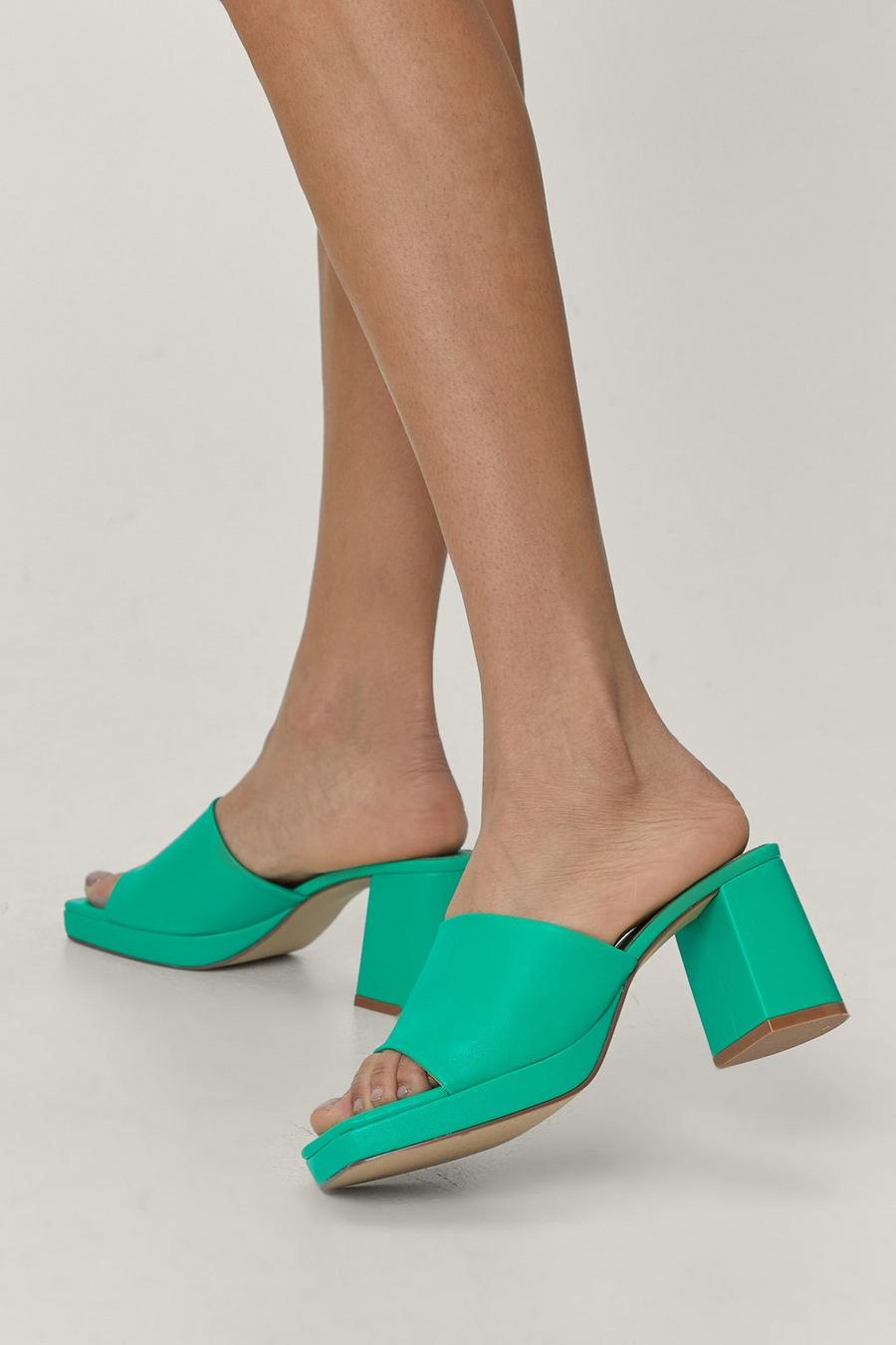Green Faux Leather Platform Square Toe Mules image number 1