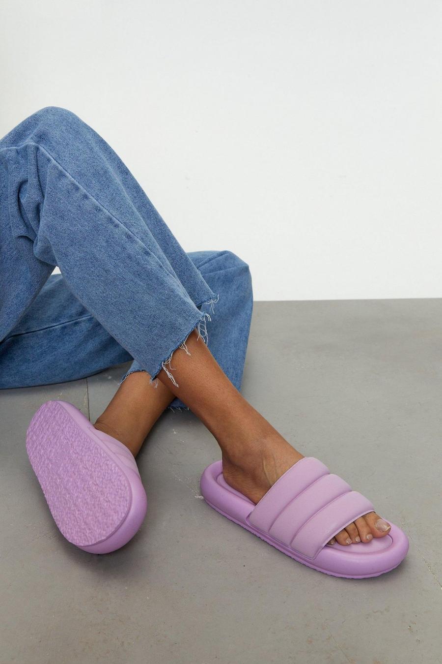 Lilac Faux Leather Padded Slides image number 1