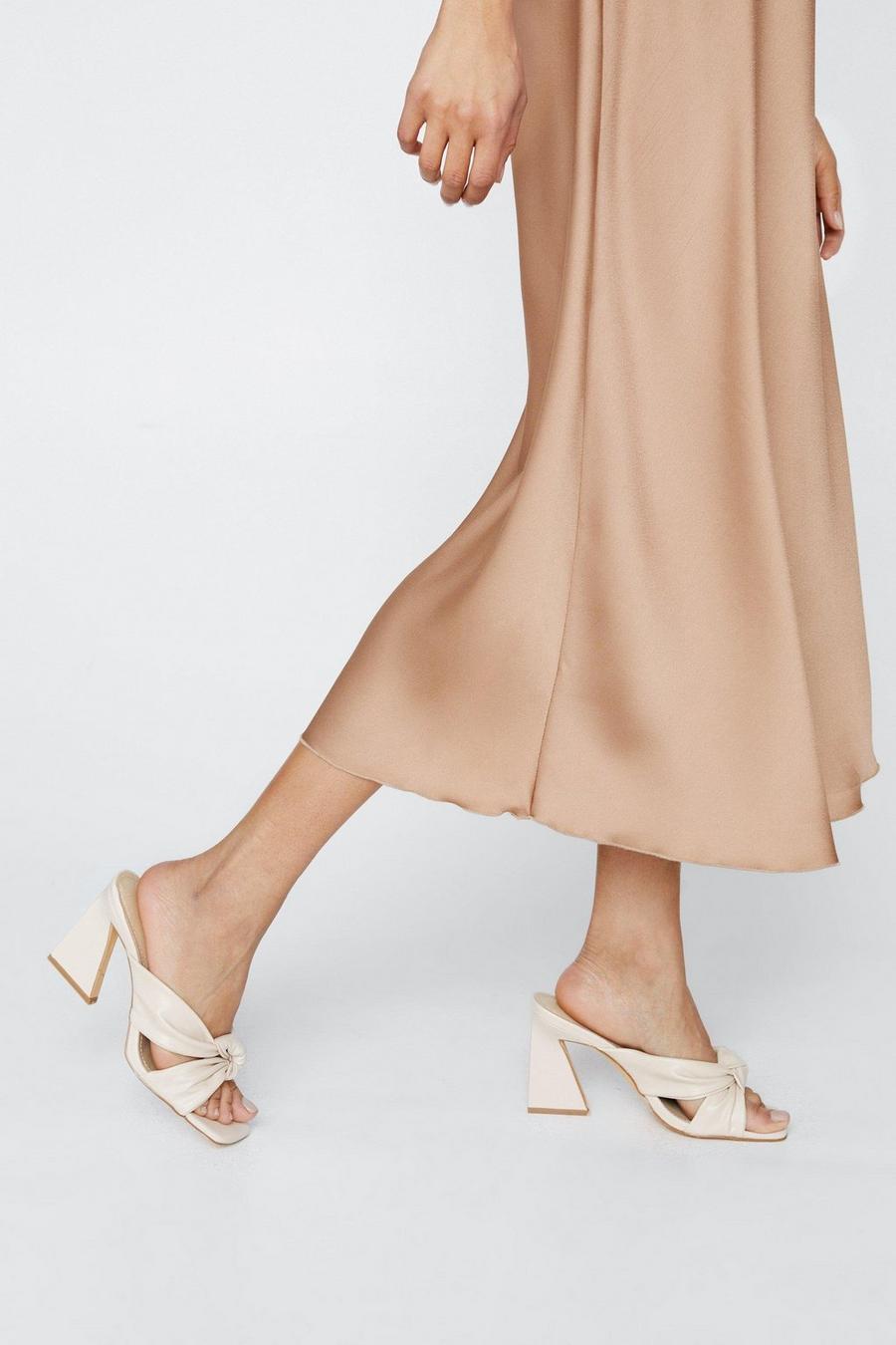 Camel beige Faux Leather Soft Knot Reverse Flare Heel Mules