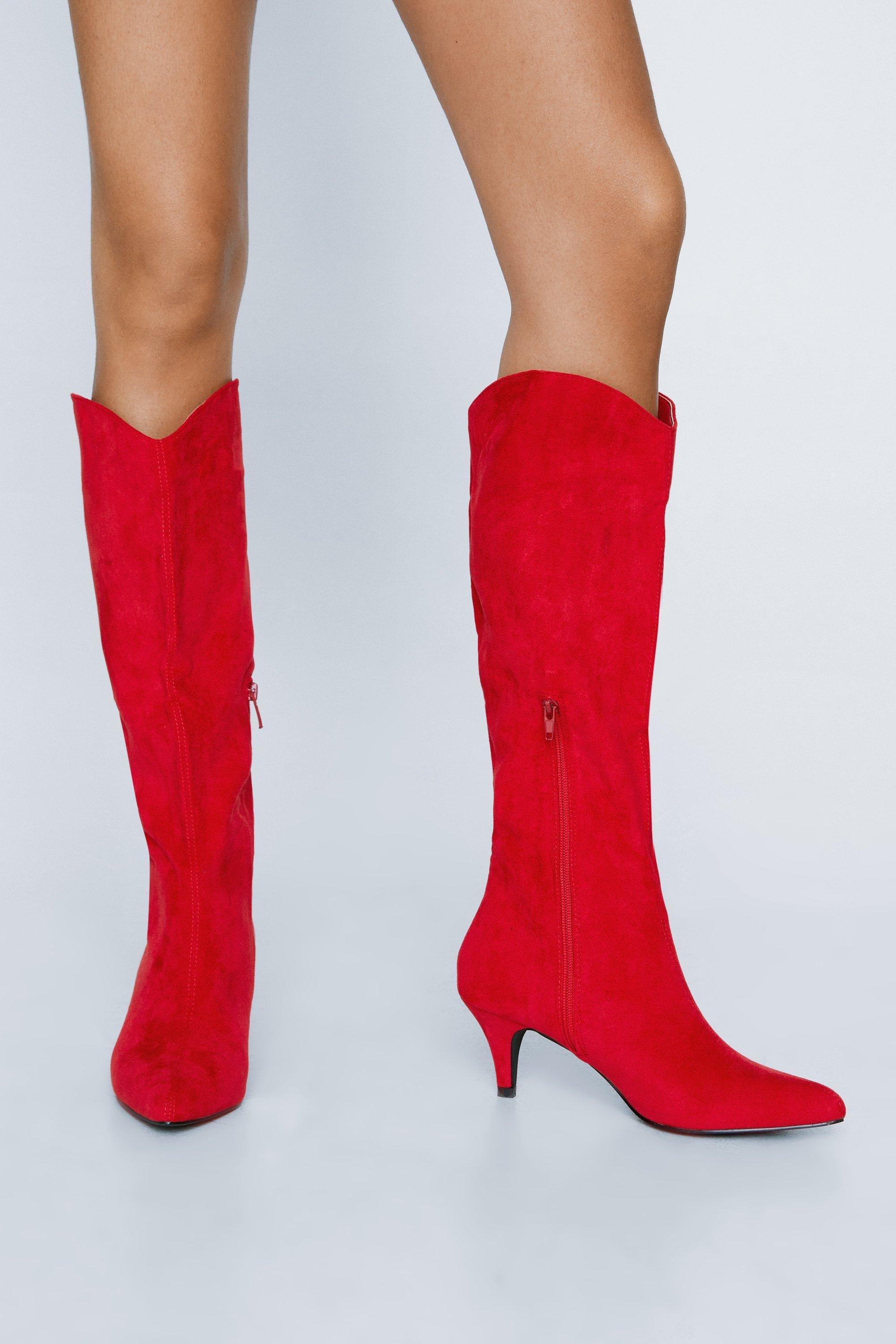 Pointed Knee High Faux Suede Boots boohoo DK