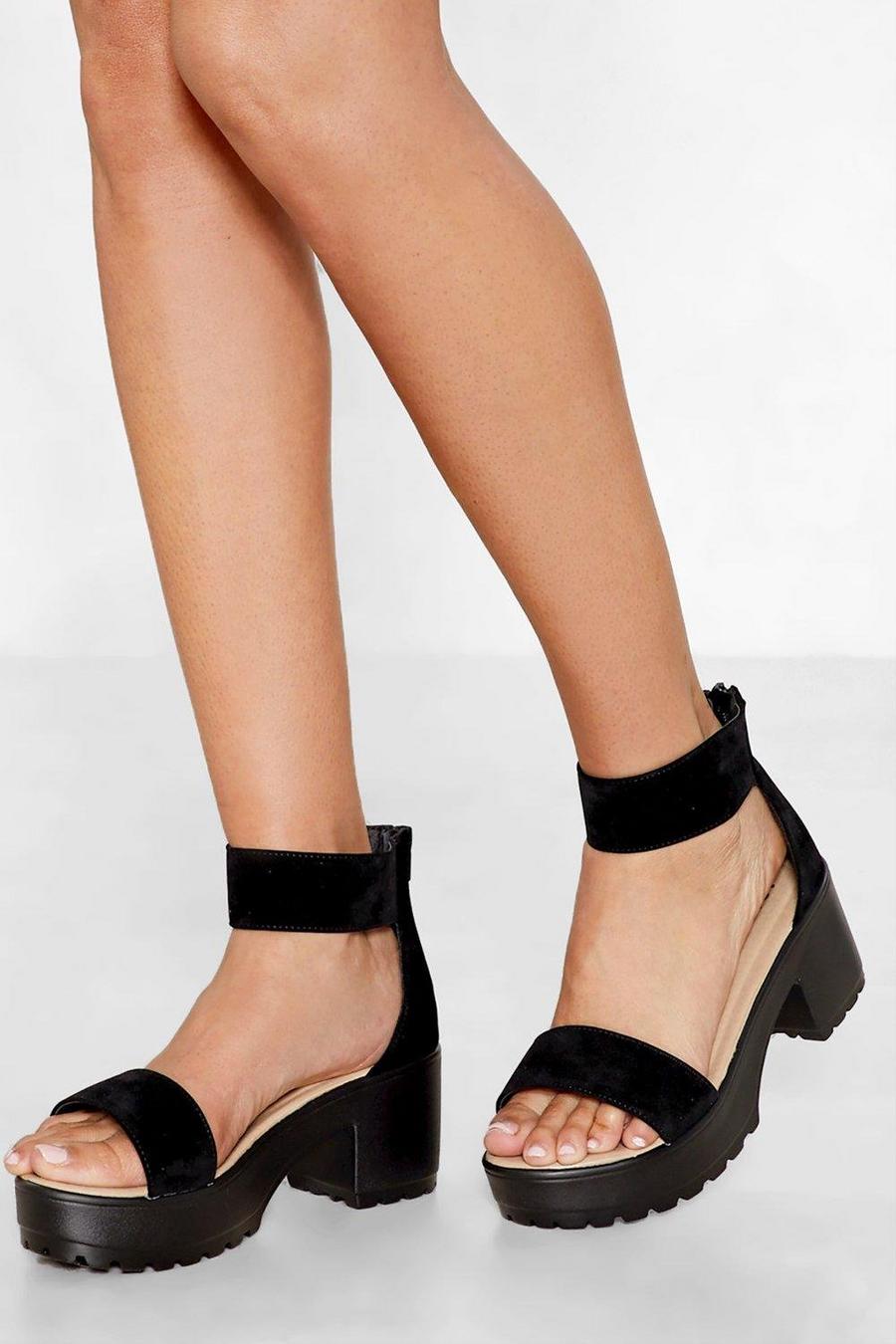Black Open To Suggestions Faux Suede Sandal