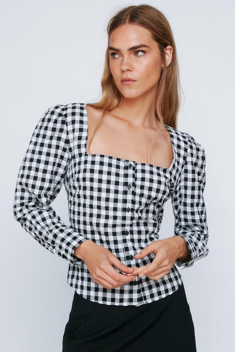 Get On Top Gingham Puff Sleeve Blouse image number 1