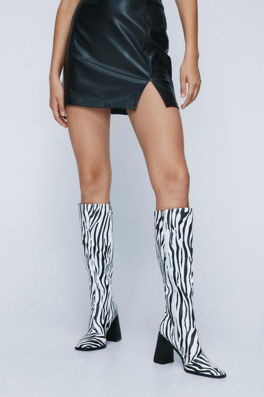 Zebra Print Knee High Boots | boohoo USA Zebra Print Knee High Boots | boohoo USA