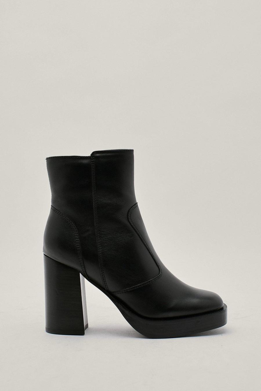Black Real Leather Platform Ankle Boots