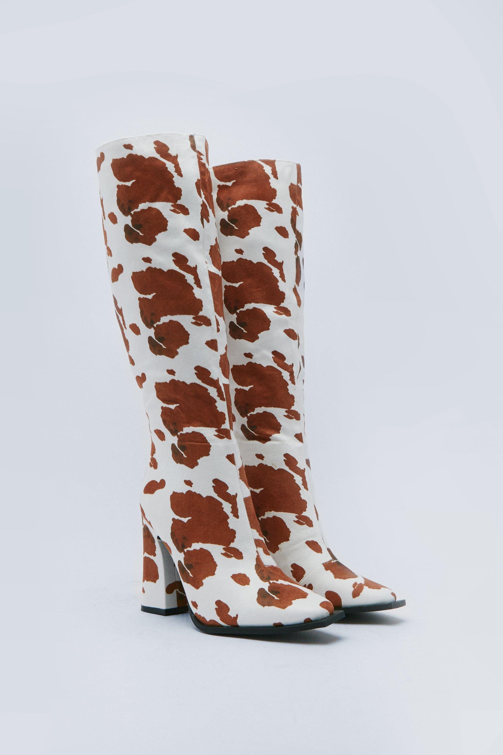 Cow print best sale knee high boots