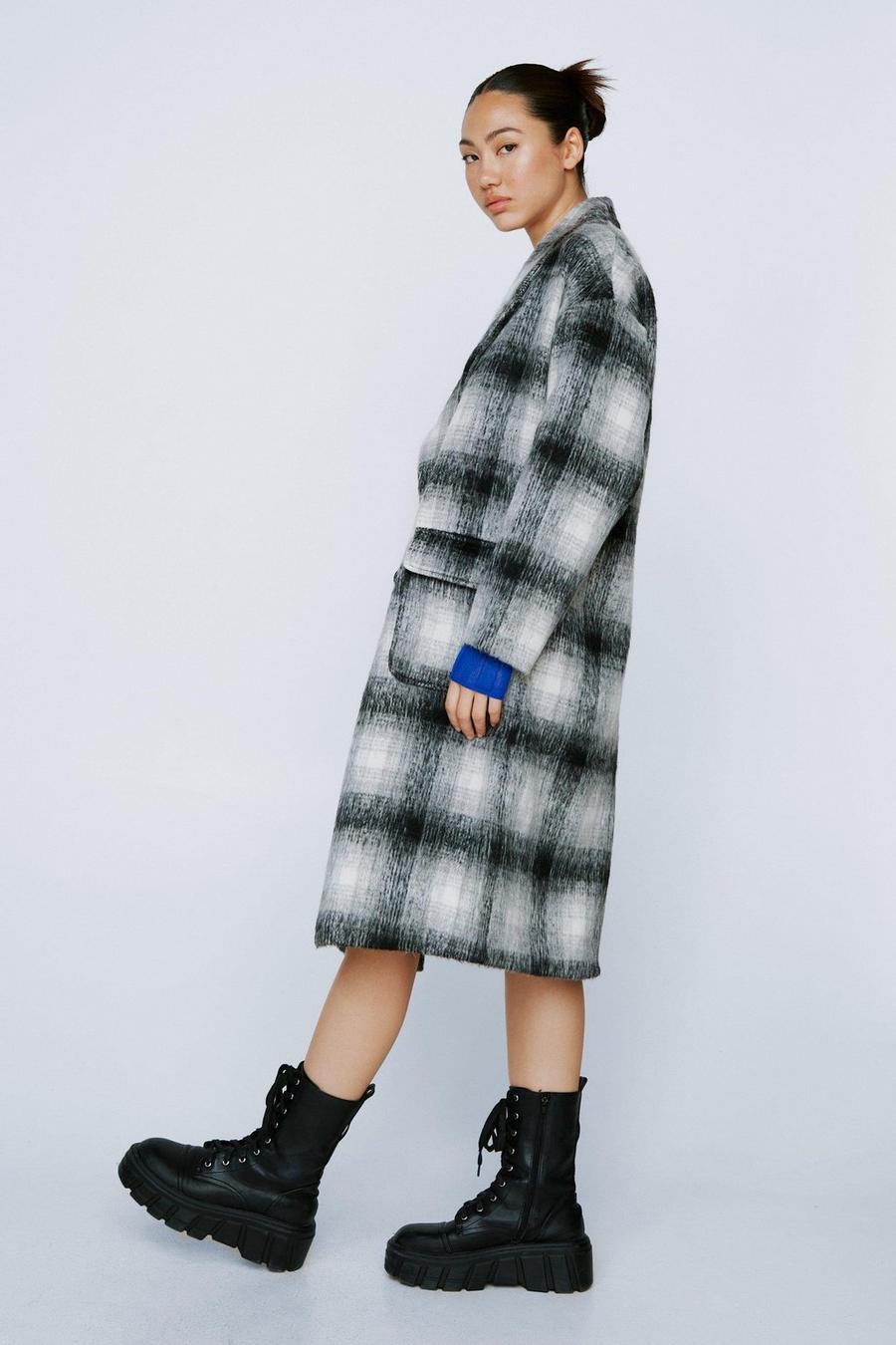 Black Petite Flannel Print Double Breasted Coat image number 1