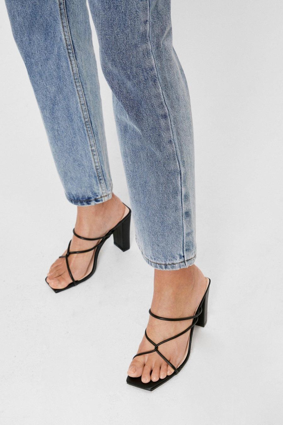Strappy Faux Leather Block Heeled Mules image number 1