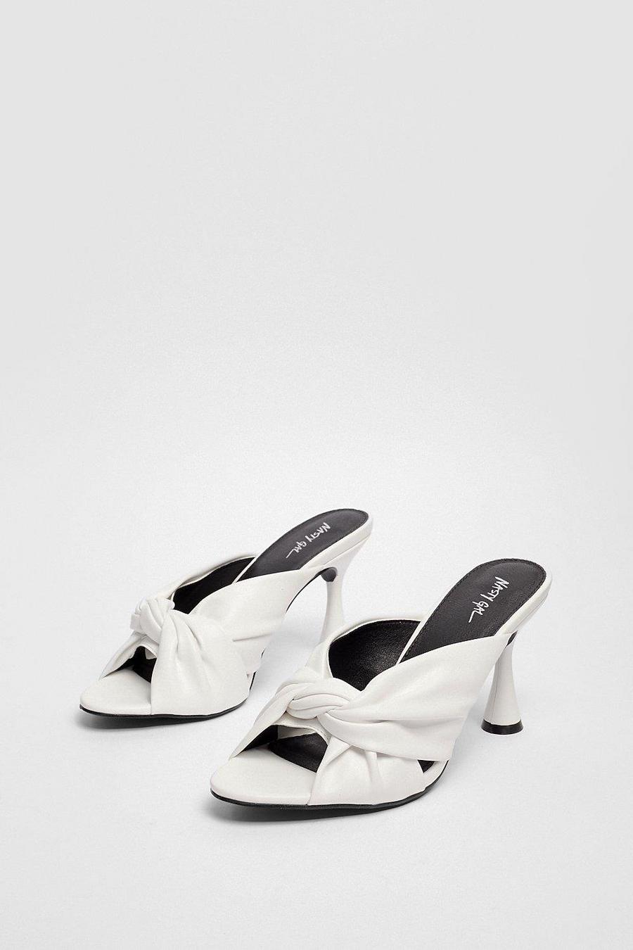 White blanco Faux Leather Twisted Stiletto Heeled Mules