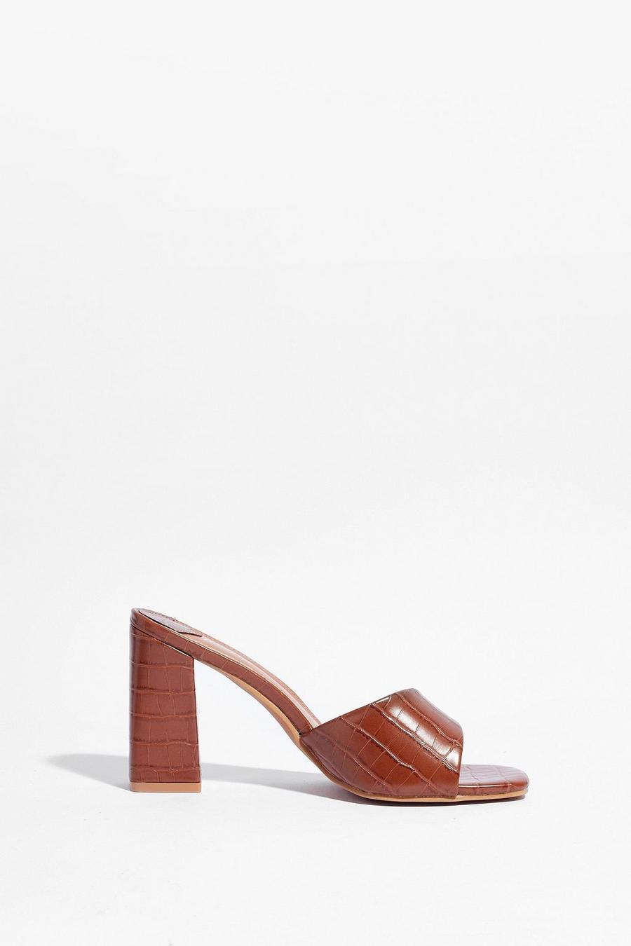 Camel beis Croc With You Asymmetric Heeled Mules