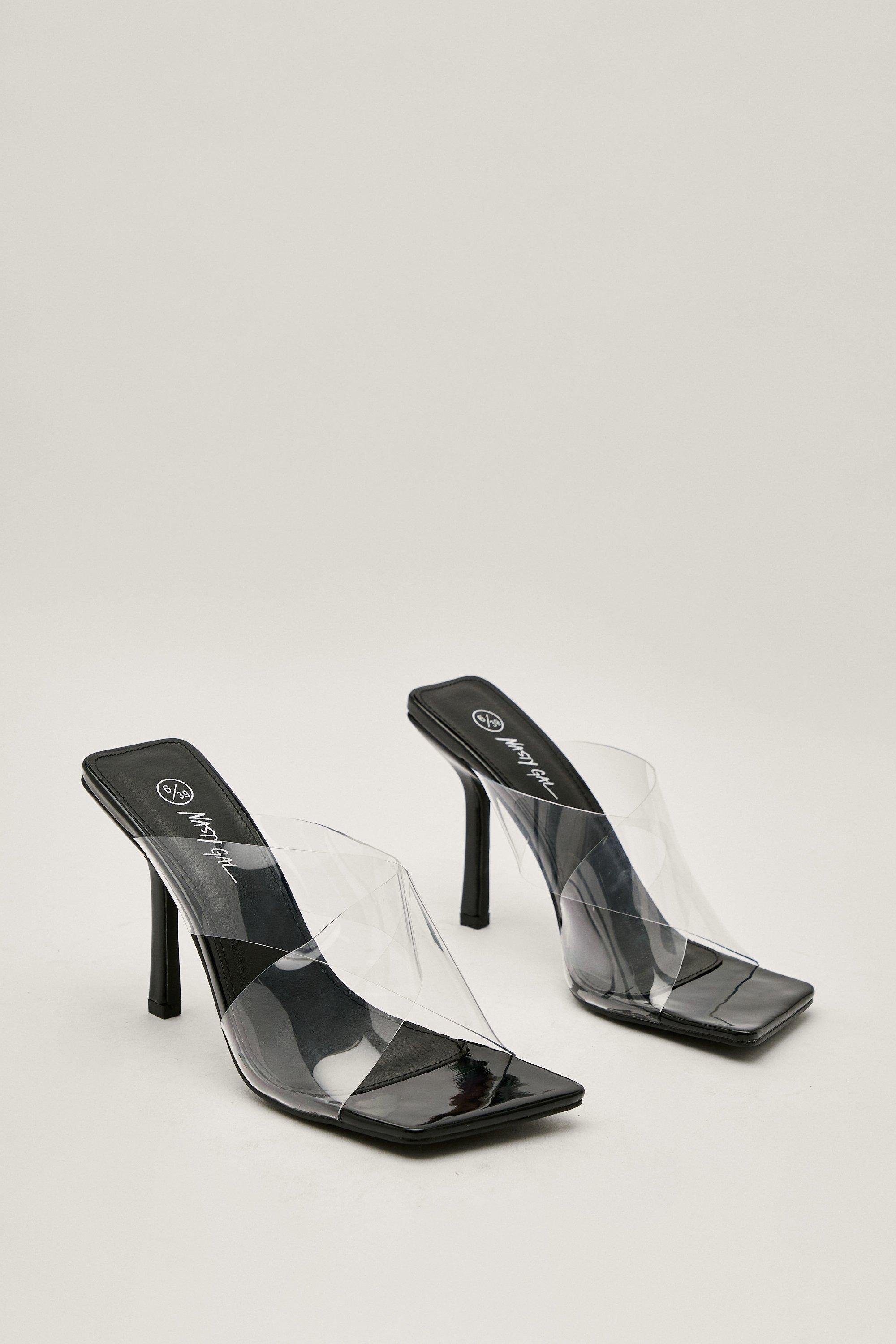 Clear Strappy Square Toe Mules boohoo IL