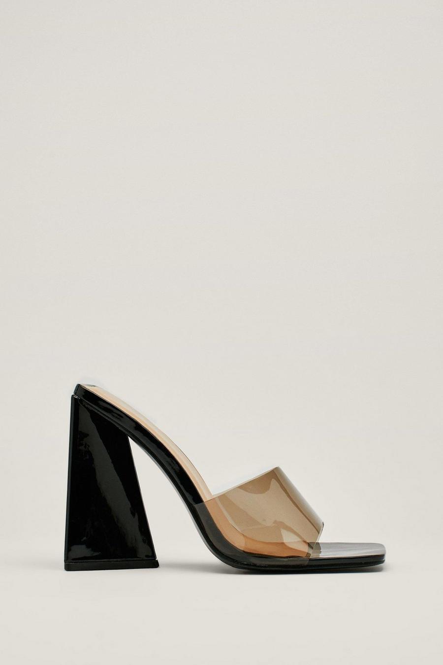 Black Clear Strap Triangle Heel Mules