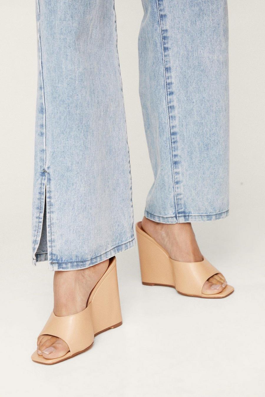 Faux Leather Open Toe Mule Wedges image number 1